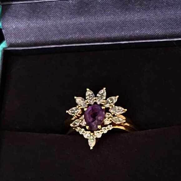 Engagement Ring Set, Diamonds, 18K Gold, Amethyst - Picture 1 of 8
